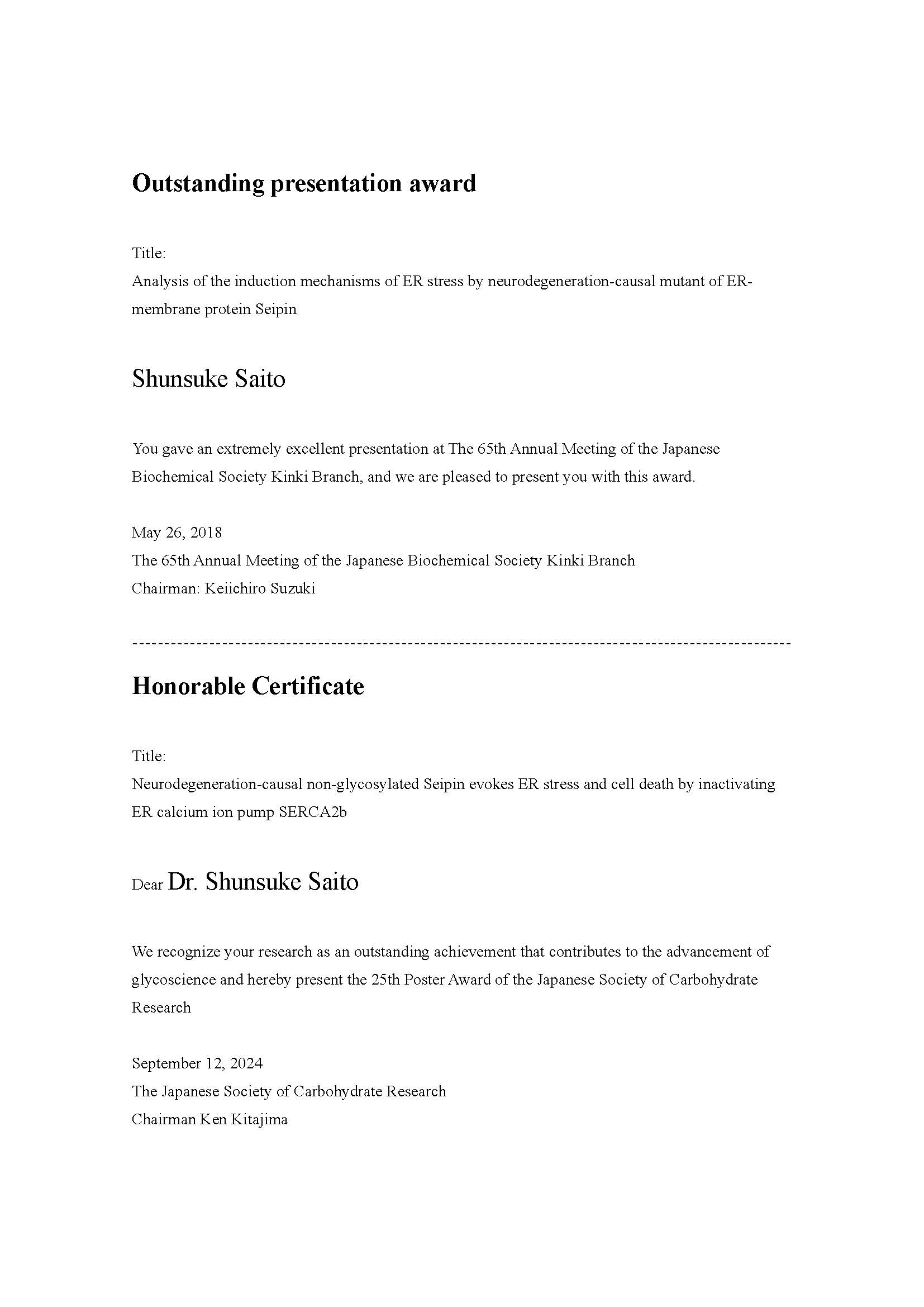 Translation of Reference / Certificate of Award and / or Scientific Accomplishment Document