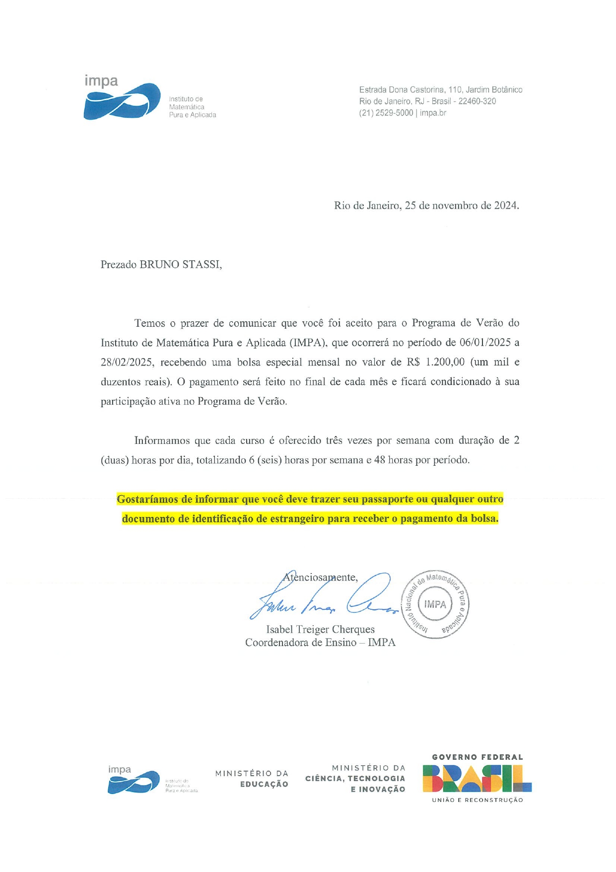 Reference / Certificate of Award and / or Scientific Accomplishment Supporting Document