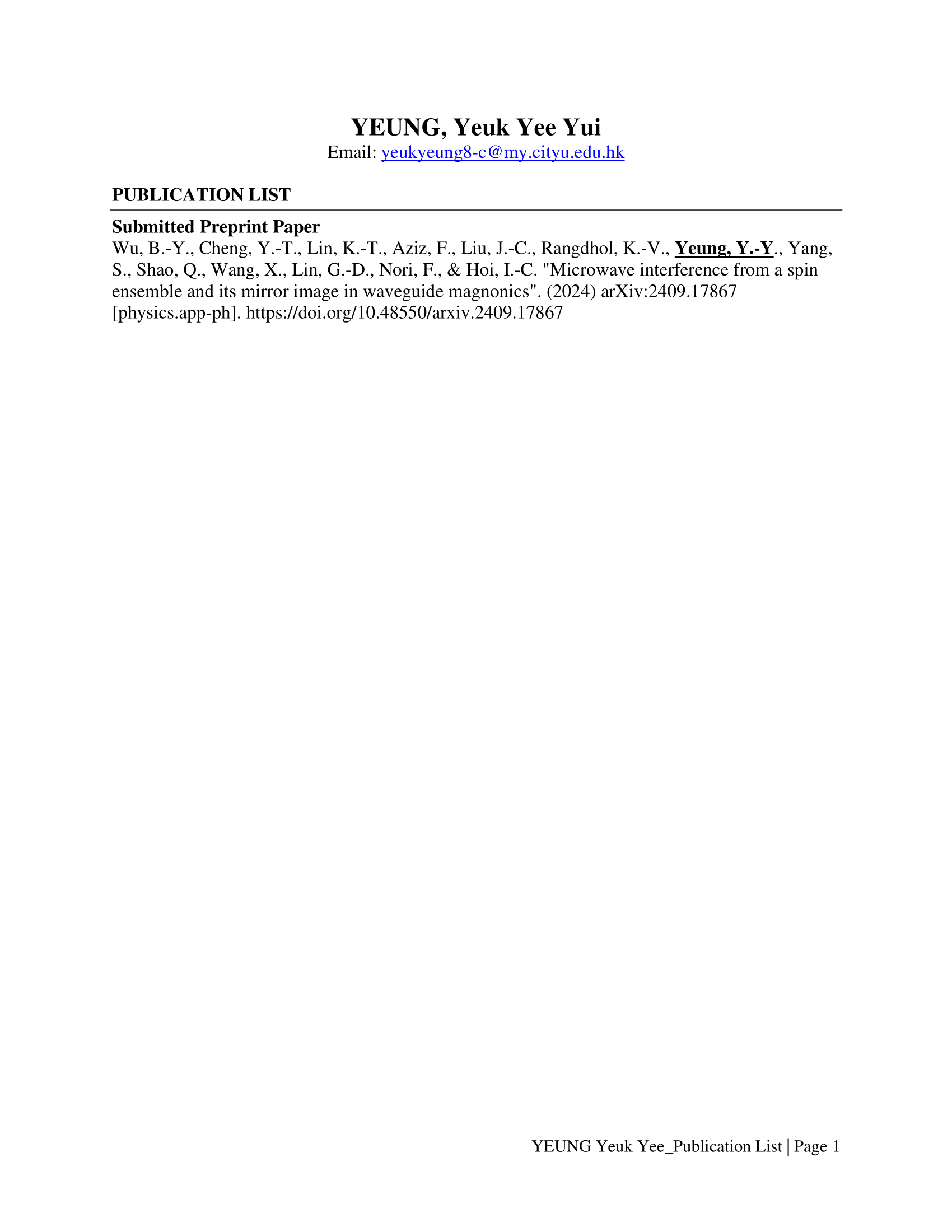 Publication List (if any)