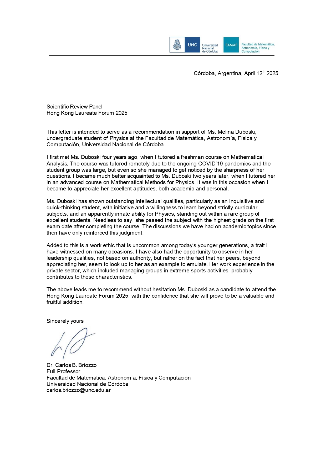 Recommendation Letter 1