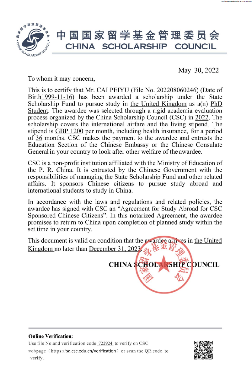 Reference / Certificate of Award and / or Scientific Accomplishment Supporting Document