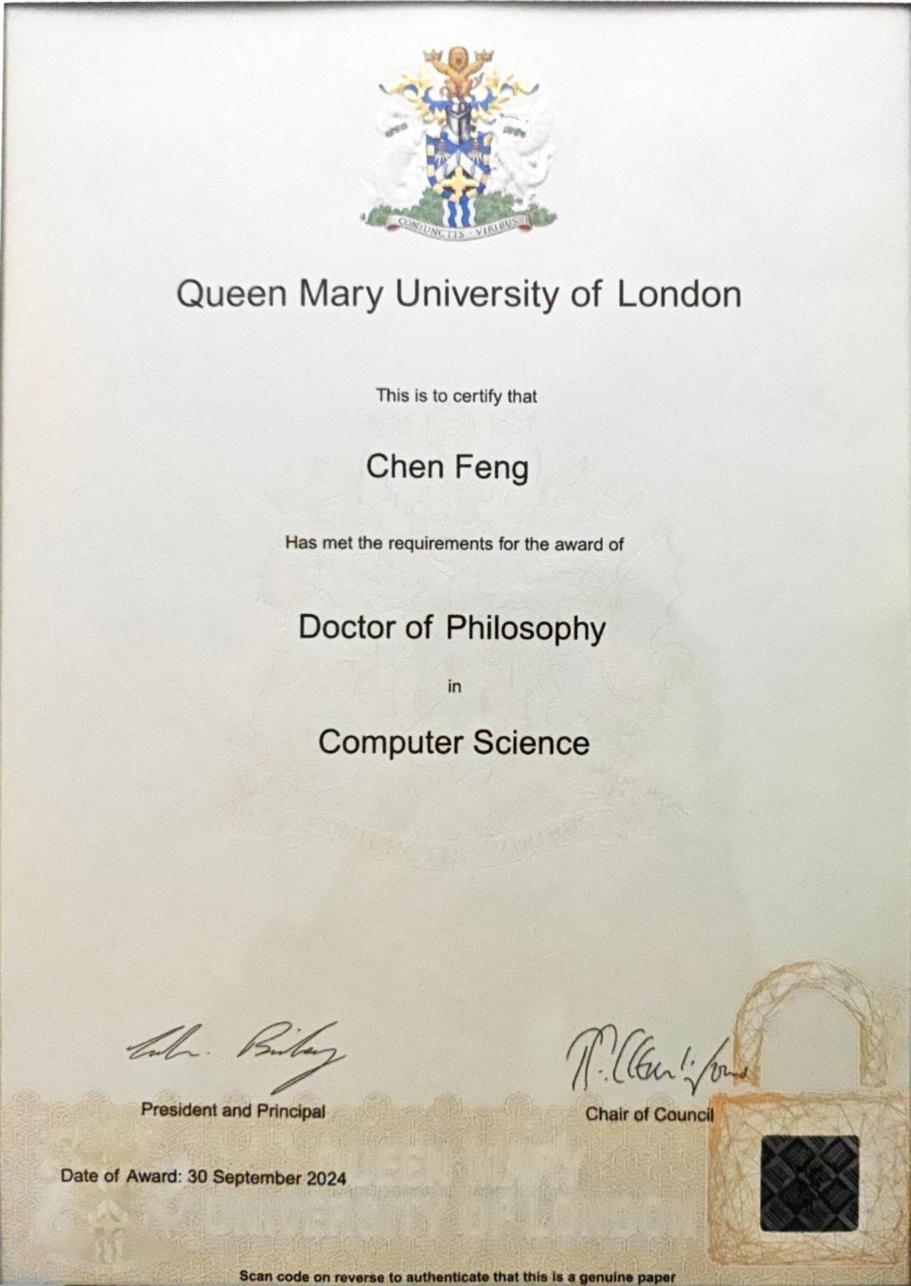 Reference / Certificate of Award and / or Scientific Accomplishment Supporting Document