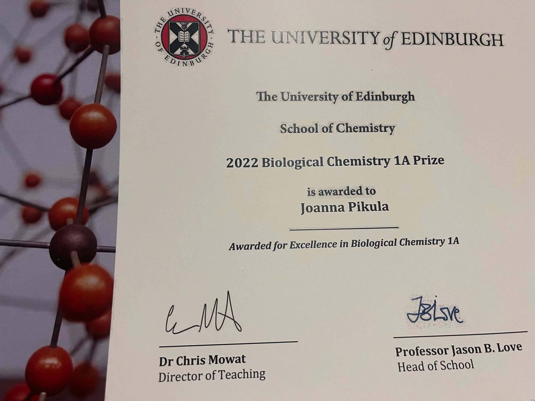 Reference / Certificate of Award and / or Scientific Accomplishment Supporting Document