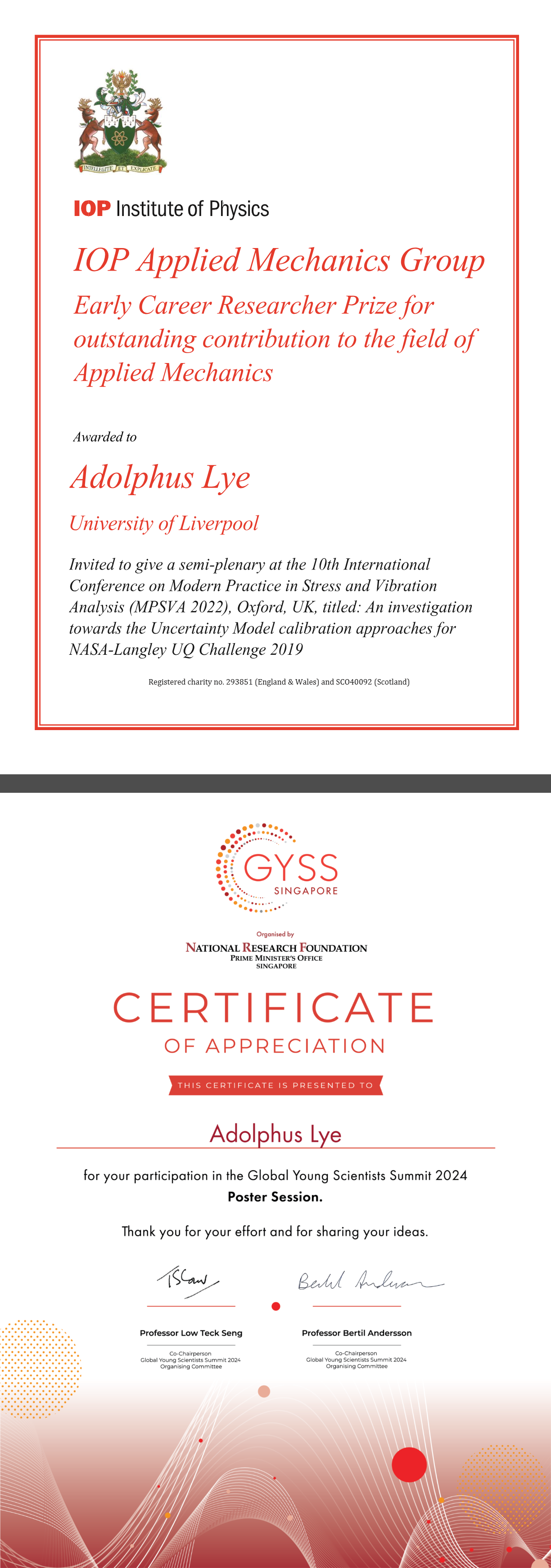 Reference / Certificate of Award and / or Scientific Accomplishment Supporting Document