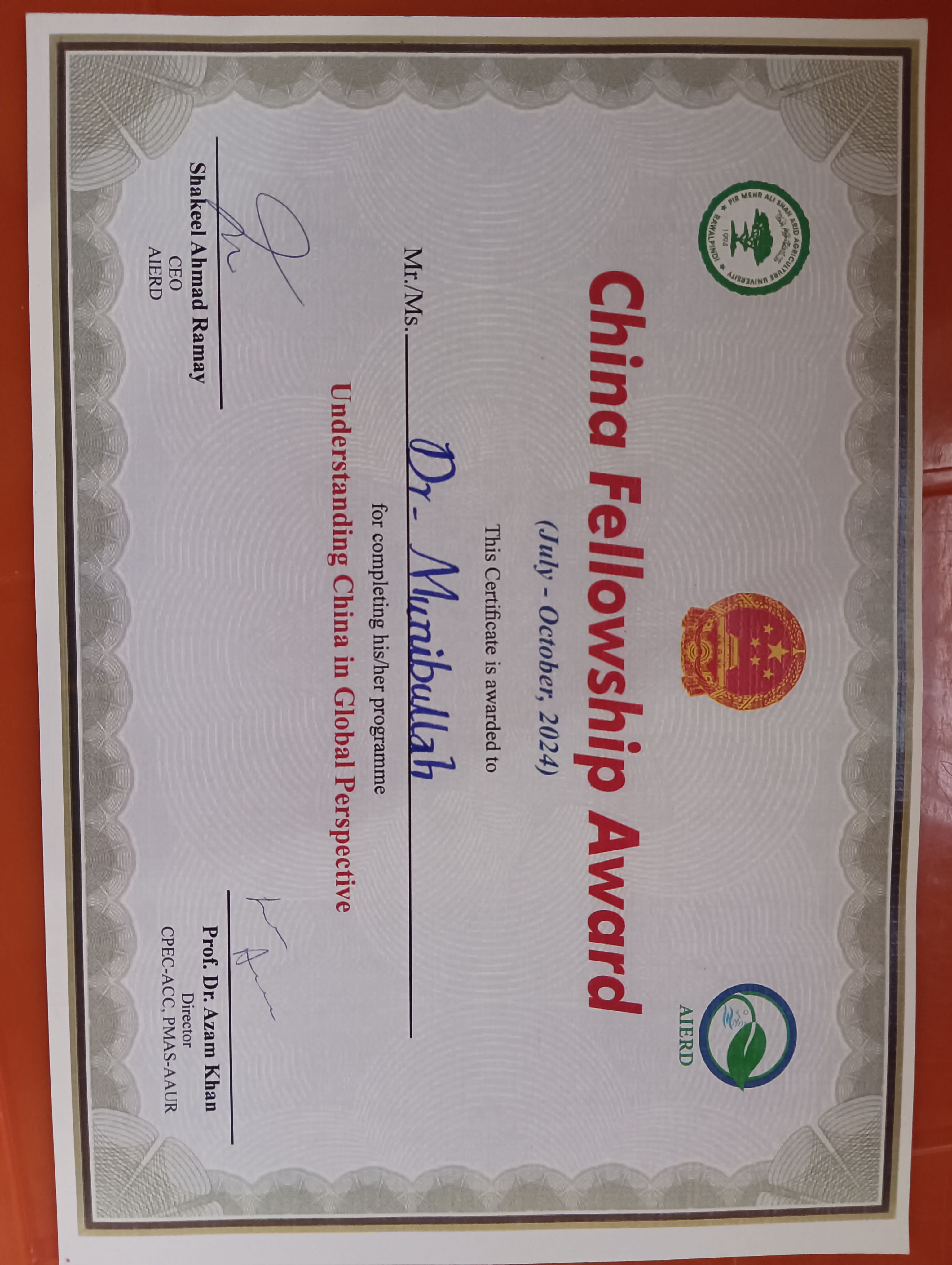 Translation of Reference / Certificate of Award and / or Scientific Accomplishment Document