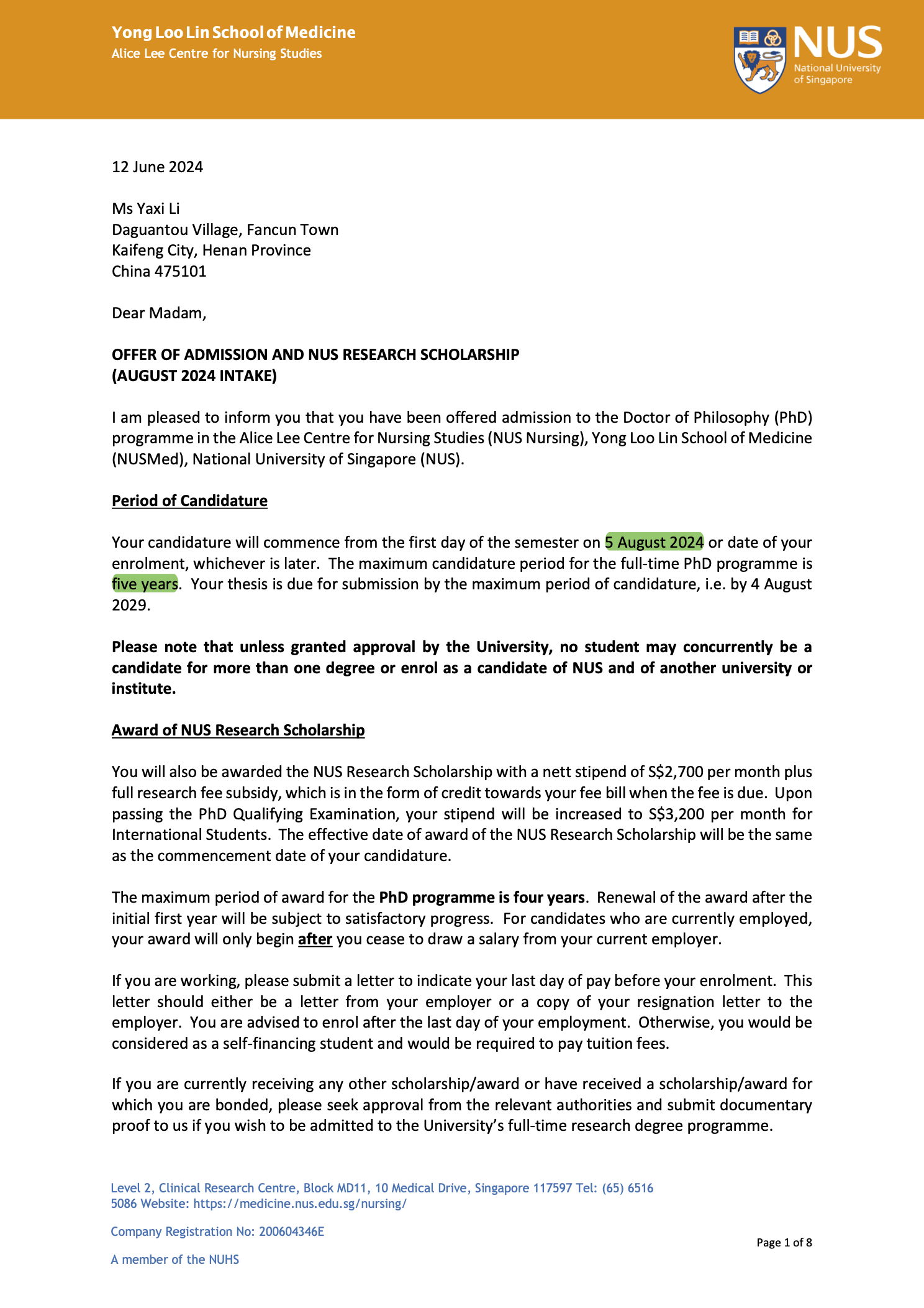 Reference / Certificate of Award and / or Scientific Accomplishment Supporting Document