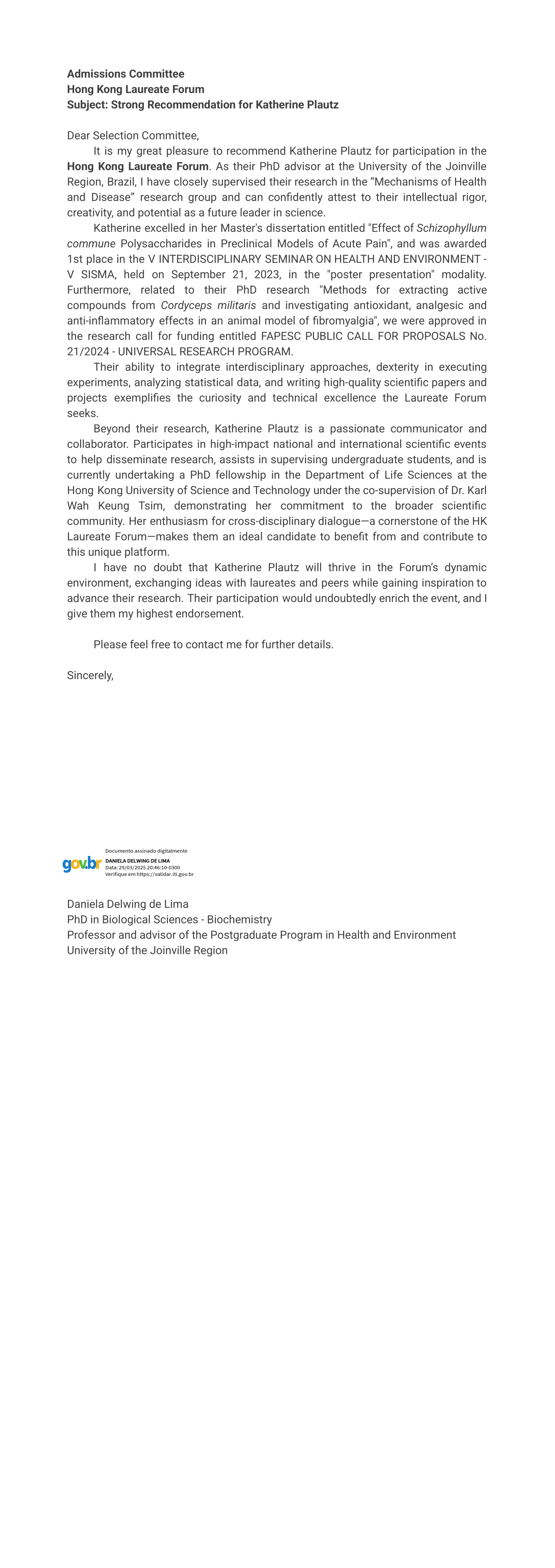 Recommendation Letter 1